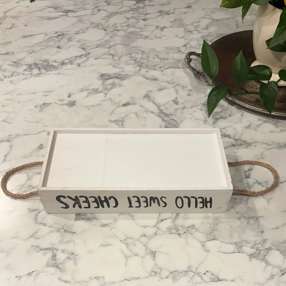 White Wooden Tray with Rope Handles